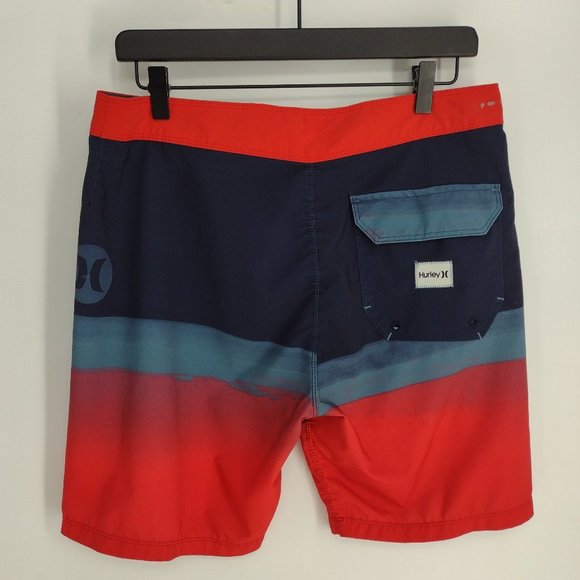 Hurley Phantom Striped Red & Blue Skate Surf Board Shorts - Picture 2 of 6